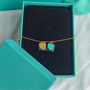 Gold and Turquoise Heart Charm Necklace